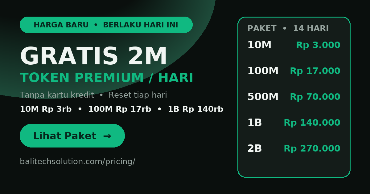 Promo Kagiro — Gratis 2M token premium per hari, paket mulai Rp 3.000